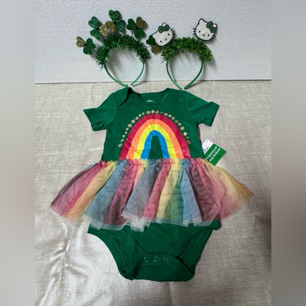 Celebrate It  St Patricks Day Green Rainbow Tulle Tutu Bodysuit and headbands